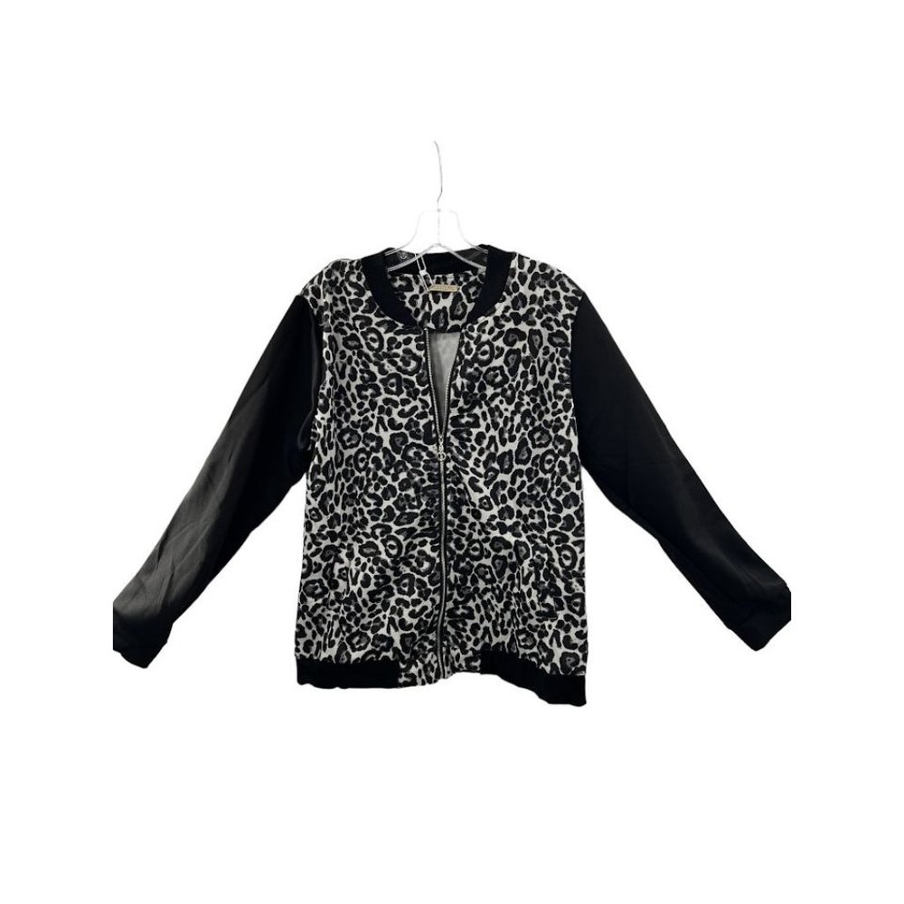 NWT OD'lover Women's Long Sleeve Zip Up Cheetah Print Jacket With Pockets